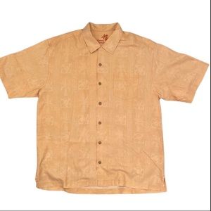 Tommy Bahama Orange jacquard silk camp shirt size large